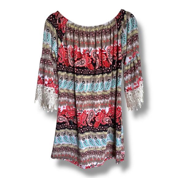 Win Win WinWin Half Sleeve Lace Tunic Paisley Stretch Off Shoulder L / XL - Picture 4 of 6